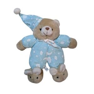 House of Lloyd Snuggles Glow Teddy Bear Plush Blue Clouds Pajama Bunny Slippers